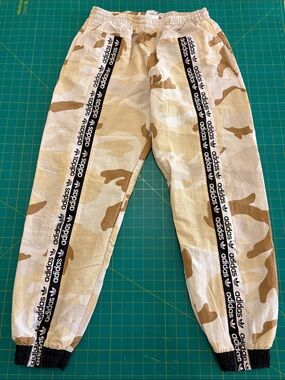 Adidas R.Y.V. Track Sweatpants in Khaki Desert Camo Joggers w/ Logo, Womens